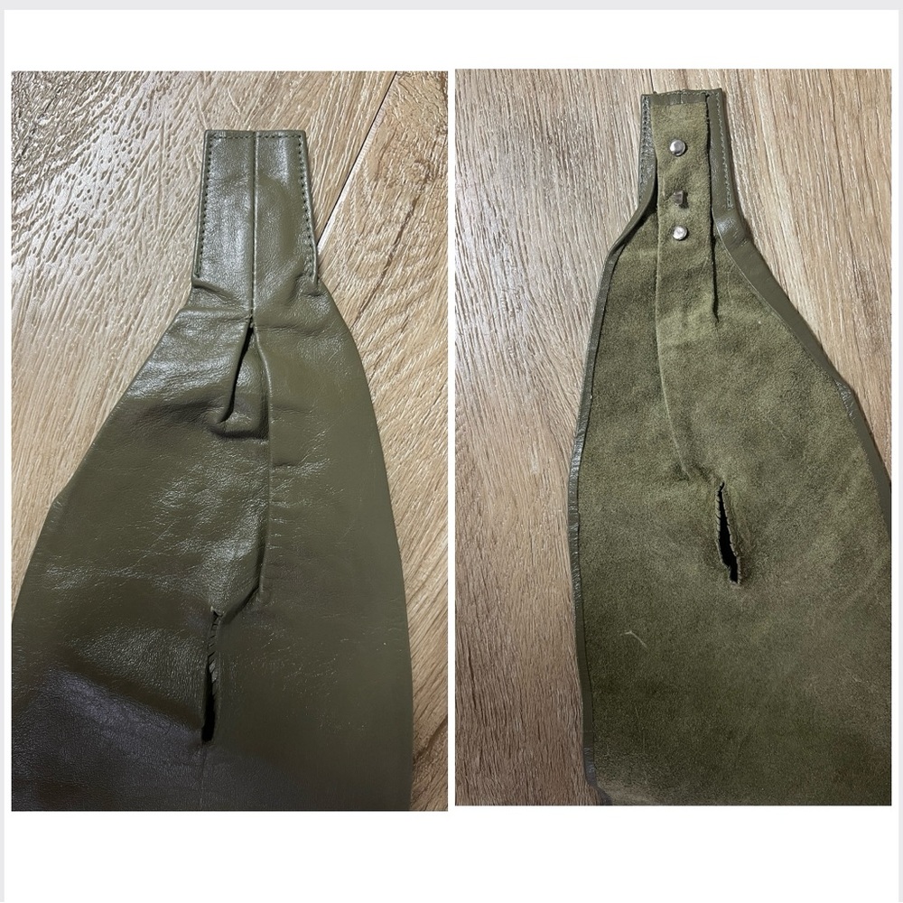 French Vintage 1980s Olive Leather Belt – Wide Draping Hip or Waist - Picture 8 of 16